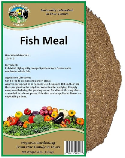 Fish Meal Fertilizer 4 Pounds for Vegetable Gardens, Flower Beds, Outdoor Plants, Trees & Shrubs - Ideal Nutrient-Rich Blend for Healthy Growth & Vibrant Blooms - Lancaster Agriculture Products