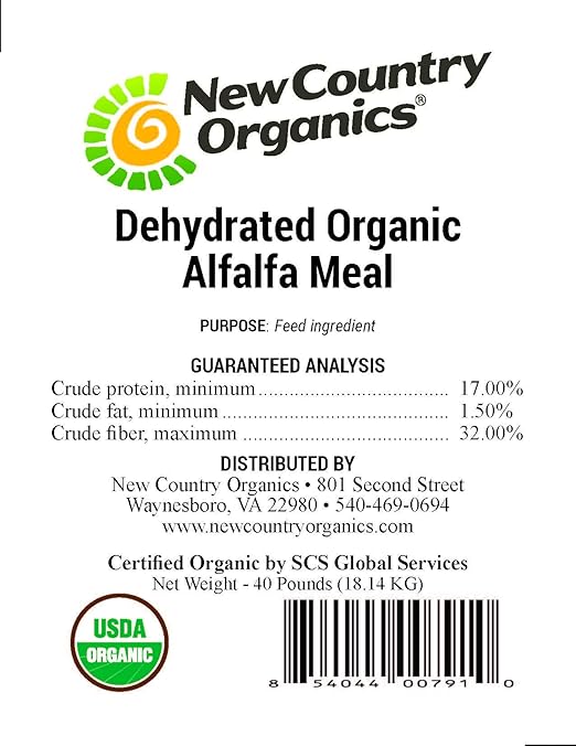 New Country Organics Alfalfa Meal Plant Fertilizer & Feed Supplement - Certified Organic & Non-GMO - Feed Grade - Suitable As Organic Feed Supplement & Organic Fertilizer - 50 Lbs