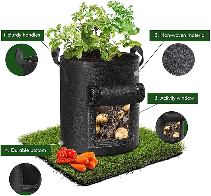 5 PCS Potato Grow Bags 15 Gallon with Flap Plant Grow Bags Garden Vegetable Planting Pots Grow Bags for Growing Potatoes Tomato and Fruits Outdoor 45cm/17.7inch Diameter 35cm/13.7inch Height