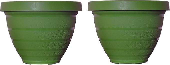 The HC Companies Rings Flower Planter - Self Watering Plant Pots for Herbs & More - Round Lightweight Outdoor & Indoor Planter (12" Dark Green, Pack of 2)