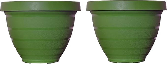The HC Companies Rings Flower Planter - Self Watering Plant Pots for Herbs & More - Round Lightweight Outdoor & Indoor Planter (12" Dark Green, Pack of 2)