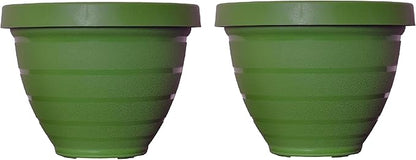 The HC Companies Rings Flower Planter - Self Watering Plant Pots for Herbs & More - Round Lightweight Outdoor & Indoor Planter (10" Dark Green, Pack of 2)