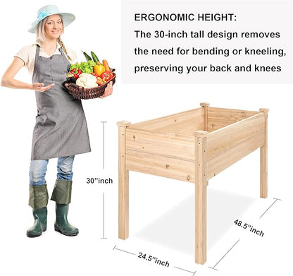 4FT Raised Garden Bed Elevated Wood Planter Box Stand for Backyard, Patio Planters Boxes Kit Flower Plant Grow Box Herb Garden Elevated Garden Bed Outdoor Indoor Patio Greenhouse