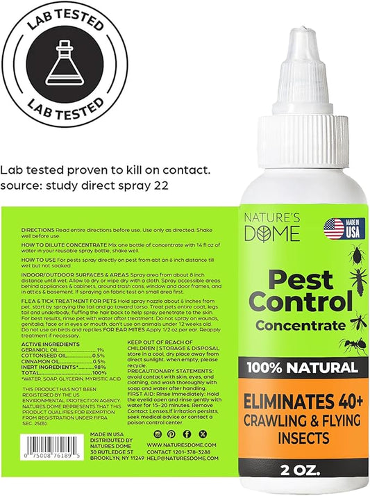 Nature’s Dome Natural Pest Control 2pk – Save & Make 32oz – Plant-Based Bug Killer for Ants, Roaches, Spiders & 40+ Insects – Pet & Child Safe Indoor/Outdoor Essential Oil Spray – Non-Staining
