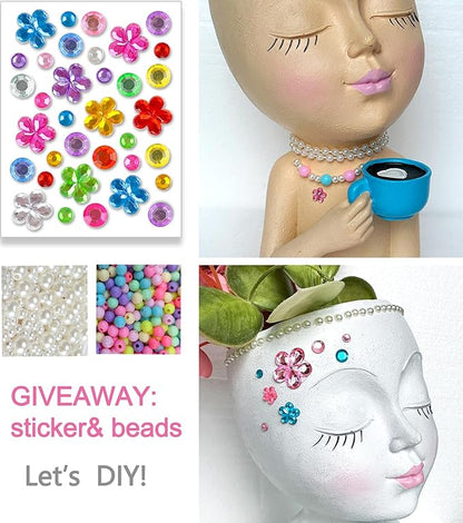 Face Pot for Plants, with a Base,Face Flower Pot for Indoor Outdoor Plants Resin Succulent Planter with Drainage Hole Cute Lady Plant Pots（Lignt Orange）