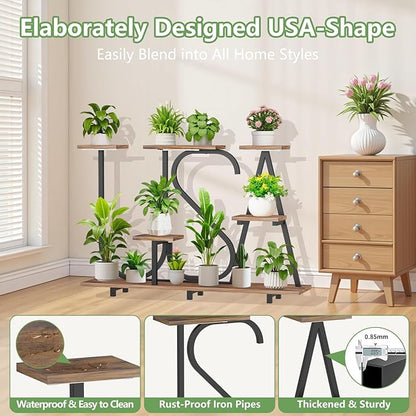 Plant Stand Indoor with Grow Lights - Enlarged 6 Tiered Plant Shelf with Grow Light, 32" USA-Shaped Plant Stand Holds 12 POTS Indoor Plants, Metal Plant Shelf for Home, Living Room, Patio