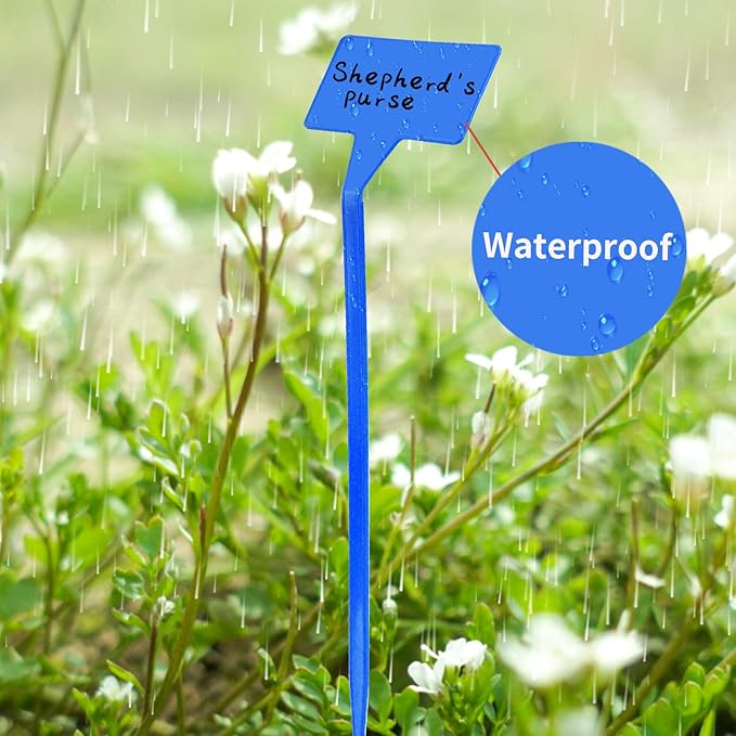 HOVEOX 24Pcs Plastic Plant Label Outdoor Waterproof Plant T-Type Tags Reusable Garden Plant Labels with a Marker Pen