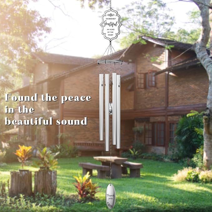 Outdoors Wind Chimes Soothing Melodic Tones Aluminum Chime Great as a Gift for Your Patio Porch Garden and Backyard (22" Silvery)