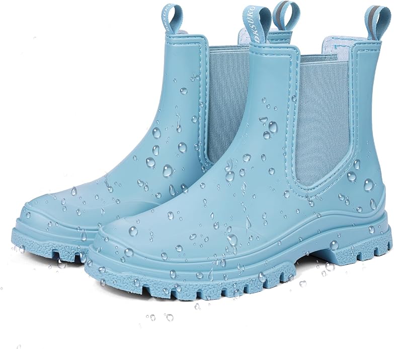 DKSUKO Rain Boots Women Waterproof Chelsea Boots Ankle Garden Shoes for Ladies Rubber Short Rainboots with Removable Comfort Insole for Outdoor Work Deck Mud Boots