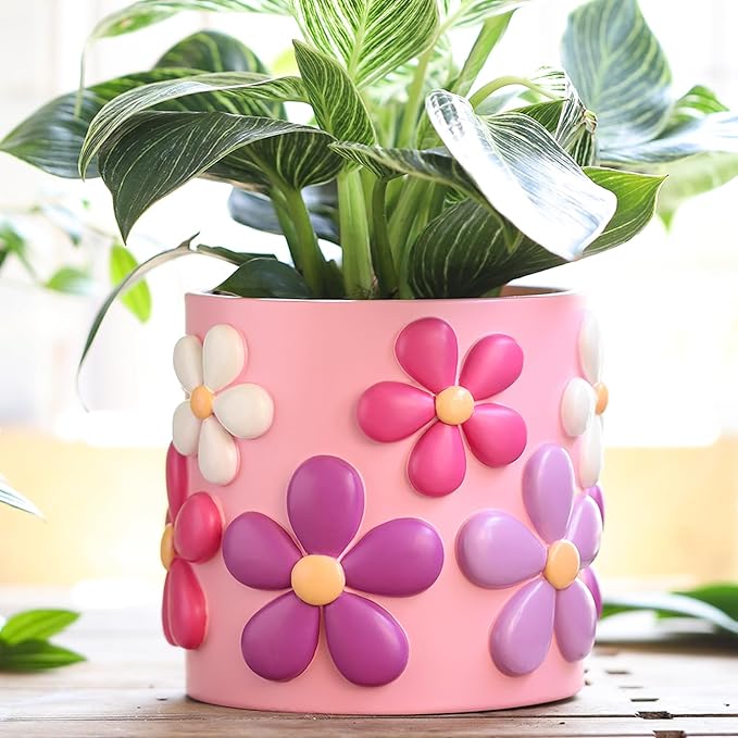 GUGUGO Colorful Flowers Planters Cute Unique Rainbow Planter with Drainage, Vintage Retro Flower Plant pots for Indoor & Outdoor Plants, Eclectic Succulent Gardening Pot for Boho Modern Home Décor-D