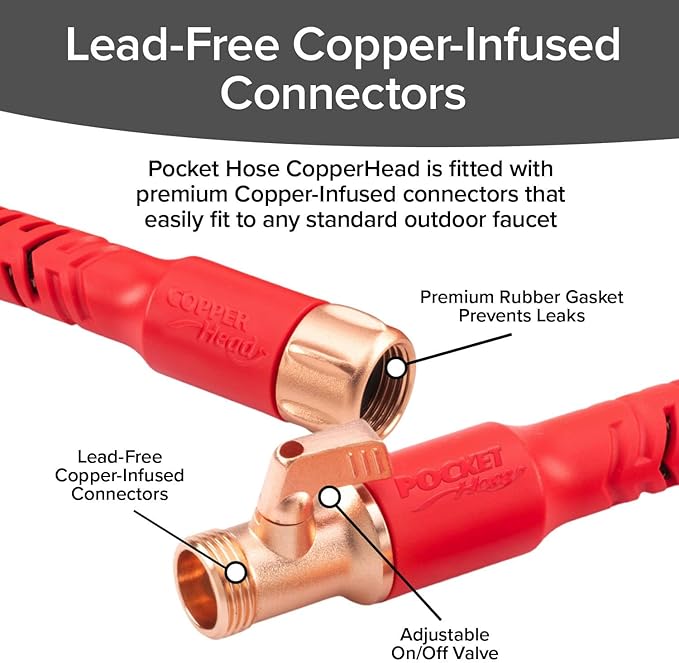Pocket Hose Copper Head w/New Pocket Pivot Expandable Garden Hose 150FT, AS SEEN ON TV, Swivels 360°, Advanced Tri-Tex Tubing & Force Field Jacket, 3X Stronger, Lead-Free, No-Kink, Anti-Burst w/APT