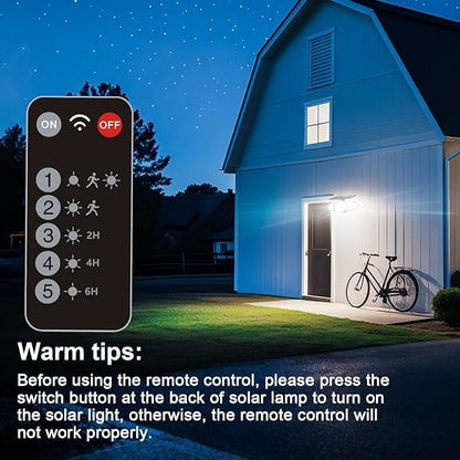 EMANER Solar Motion Lights Outdoor | Remote Control Brightest Flood Light Outside Dusk to Dawn, Waterproof Solar Security Spot Lights 5 Modes for House Wall Mount Backyard Garden, 2Pack
