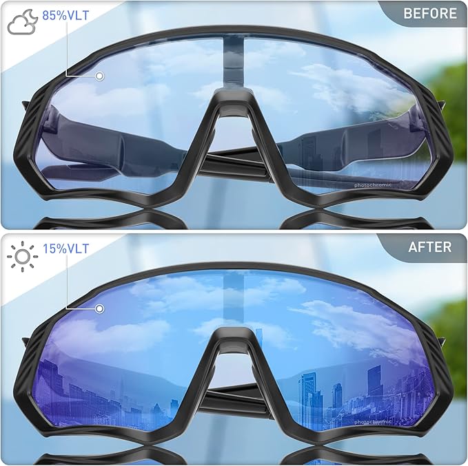 KAPVOE Photochromic Cycling Glasses Men Women Mountain Bike Sunglasses Clear MTB Bicycle Riding - K9408