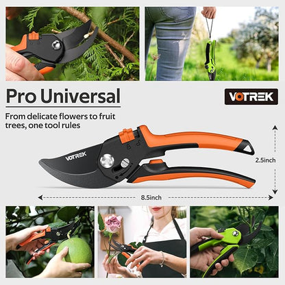 VOTREK® Pruning Shears, [Patented Stepless Handle Opening] - Garden Clippers with Ultra-Sharp SK5 Steel for Weak Hand, Pruners Universal Fit for All Hand Sizes, Effortlessly Cuts 1-Inch Branches
