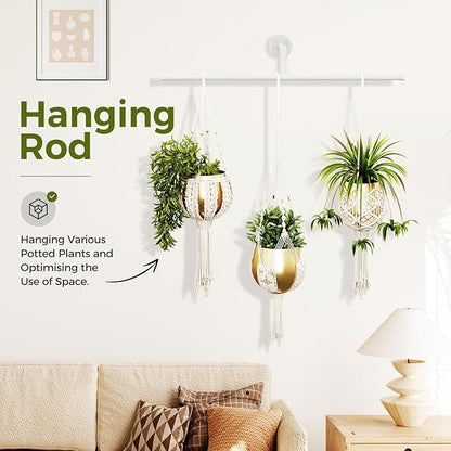 Bamworld Hanging Planters for Indoor Plants Plant Hanger Indoor Hanging Plant Holder Window Plant Shelves Metal Rod(Pot&Plant Not Included) 35.8in White