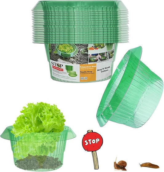 Fshow Garden Cloches，15 Pack Plastic Slug & Snail Plant Protection Collars,Snail Defense Without Chemistry, Snail Collar Protects Plants to Get Better. (Emerald Green)