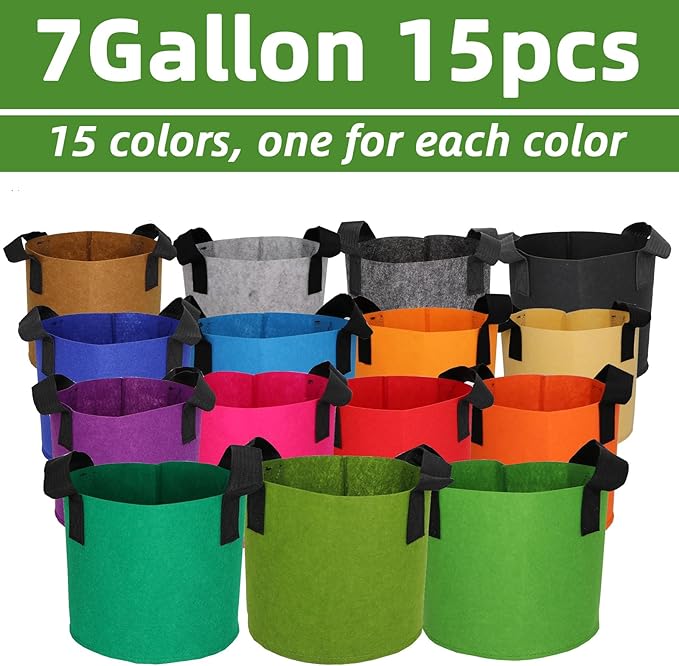 Grow Bags,Growing Pot Bags Garden Grow Bag Indoor Outdoor Fabric Aeration Plant Pot Container Flower Vegetable Pouch (Mixed 15colors,7 Gallon)