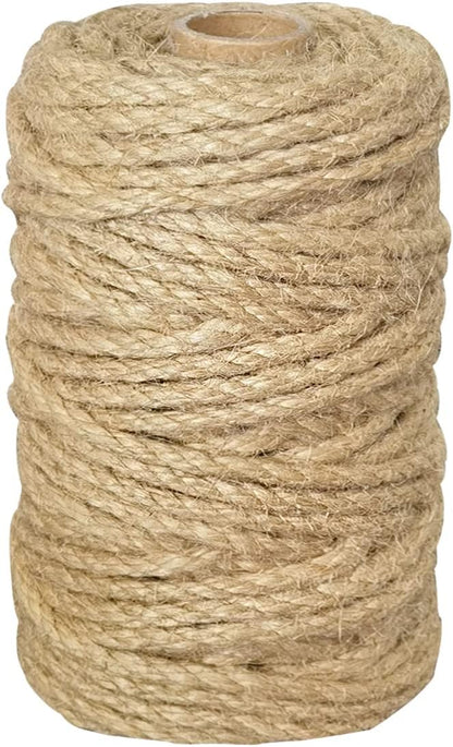 PerkHomy 5mm Jute Rope 105 Feet Twisted Heavy Duty and Thick Twine Rope for Cat Scratcher Scratching Post Tree Craft Projects Gardening Home Decoration Packing Bundling (105FT * 5mm)
