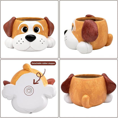 Dog Resin Planter Pot - Funny Animal Plant Pots for Home Office Decor, Cute Flower Pot with Drainage Hole for Indoor Outdoor Plants, Unique Succulent Pots Gift IdeaI for Plant Lovers