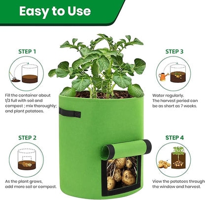 6 Pack Potato Grow Bags, 10 Gallon Planting Bags Large Fabric Pots with Flap Window Vegetable Planter Garden Pot Tall Potato Growing Containers with Handles for Vegetables, Fruits and More, Green