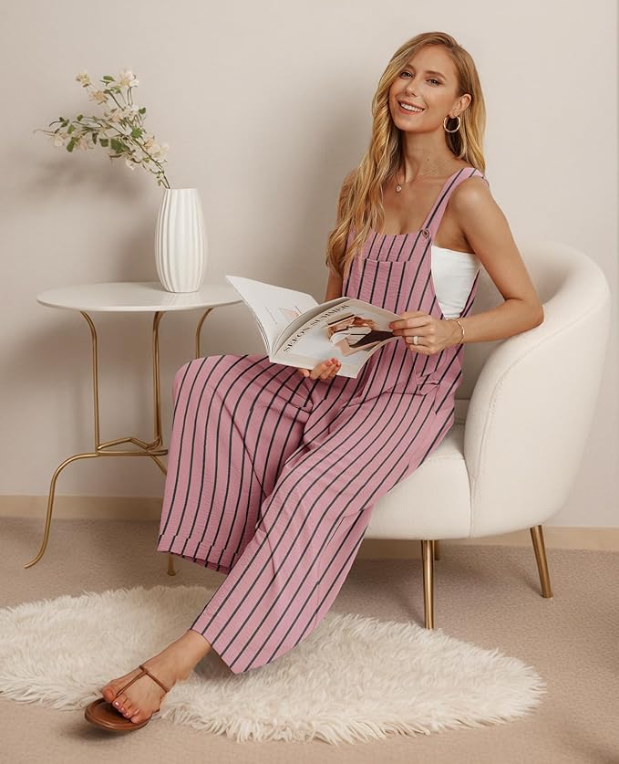 IWOLLENCE Women's Summer Jumpsuits Boho Wide Leg Overalls Casual Loose Rompers with Pockets 2025