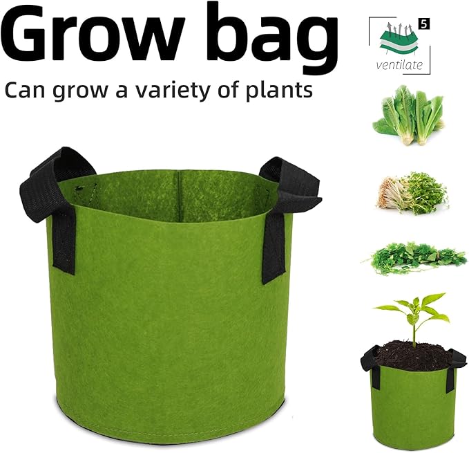 Grow Bags,Growing Pot Bags Garden Grow Bag Indoor Outdoor Fabric Aeration Plant Pot Container Flower Vegetable Pouch (Army Green,5 Gallon)
