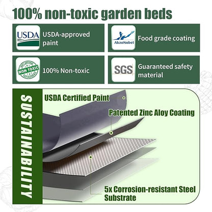 17" Tall Raised Garden Beds Outdoor - Galvanized Aluminum-Magnesium Stainless Steel Durable Metal Planter Box for Growing Plants, Vegetables, Flowers, Fruits (Deep Grey)