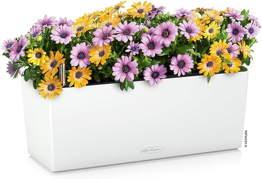Lechuza BALCONERA Color 50 White, Self-Watering Window Box (Railing Planter), H7.5 L19.7 W7.5 in
