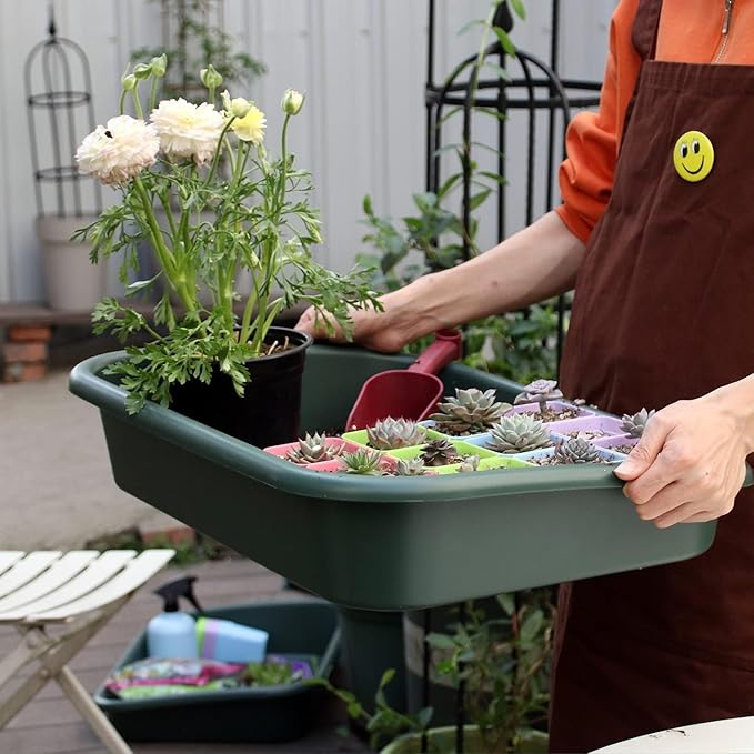 Garden Tidy Tray, Multifunctional One Piece Potting Tray for Seeding, Mixing, Growing and Storage, Succulent and Cactus Soil Potting Mix 23"x16.4"x4.3" (Black)