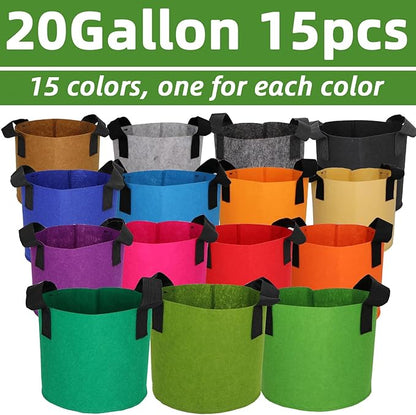 Grow Bags,Growing Pot Bags Garden Grow Bag Indoor Outdoor Fabric Aeration Plant Pot Container Flower Vegetable Pouch (Mixed 15colors,20Gallon)