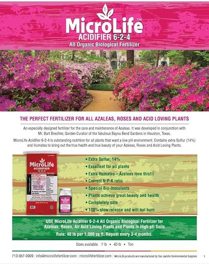 MicroLife Acidifier (6-2-4) Professional Grade Granular Organic Fertilizer (for Acid Loving Plants) Roses Blueberries Azaleas Camellias, 7 LBS