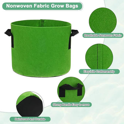 5-Pack Plant Grow Bags 3 Gallon Grow Bags 300G Thickened Fabric Pots with Durable Handles Plant Garden Grow Pots for Fruits/Vegetables/Flowers/Plants [Green]