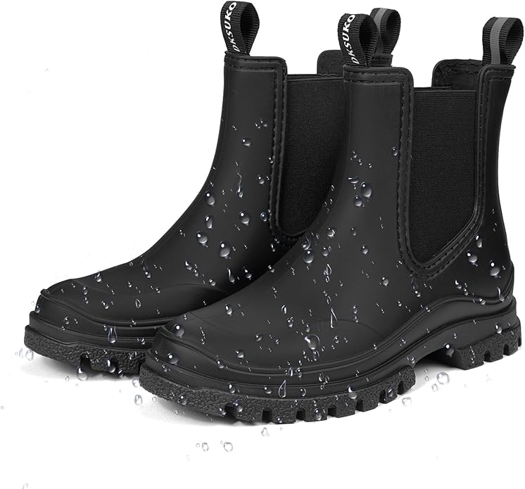 DKSUKO Rain Boots Women Waterproof Chelsea Boots Ankle Garden Shoes for Ladies Rubber Short Rainboots with Removable Comfort Insole for Outdoor Work Deck Mud Boots