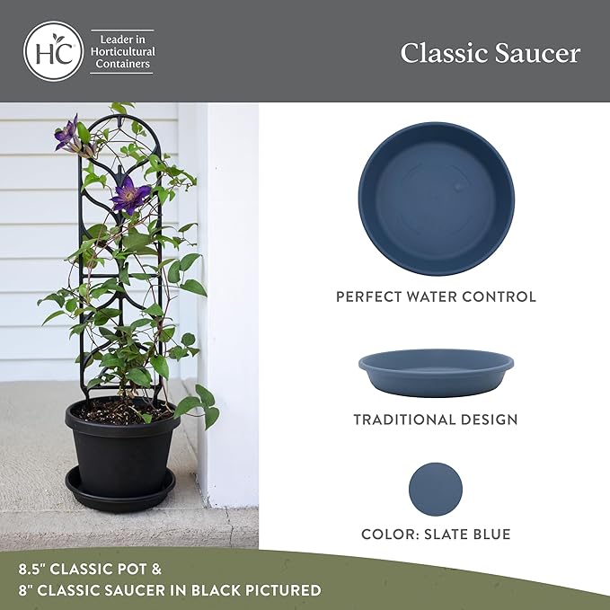 The HC Companies 17.5 Inch Classic Round Plant Saucer, Lightweight UV-Resistant Plastic Outdoor & Indoor Flower Pot Tray, 2-Pack Plant Pot Trays for Garden & Home Decor, Slate Blue