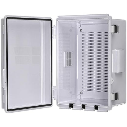Electrical Junction Box, Ventilated Design, Cable Grommets, Indoor/Outdoor Use with Mounting Panel & Hinged Cover. Waterproof IP 65. (Grey Cover, 11.8"x7.9"x5.1")