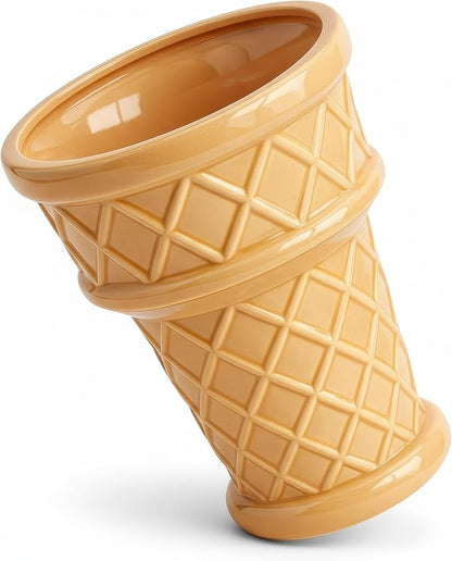 Fun&Unique Ice Cream Cone Flower Planter Charming 7inch tall x 3.5inchbottomwide x 5.3inchupperwide Ceramic Vase for Indoor & Outdoor Home Decor-Quirky Retro Garden Art for Plant Lovers