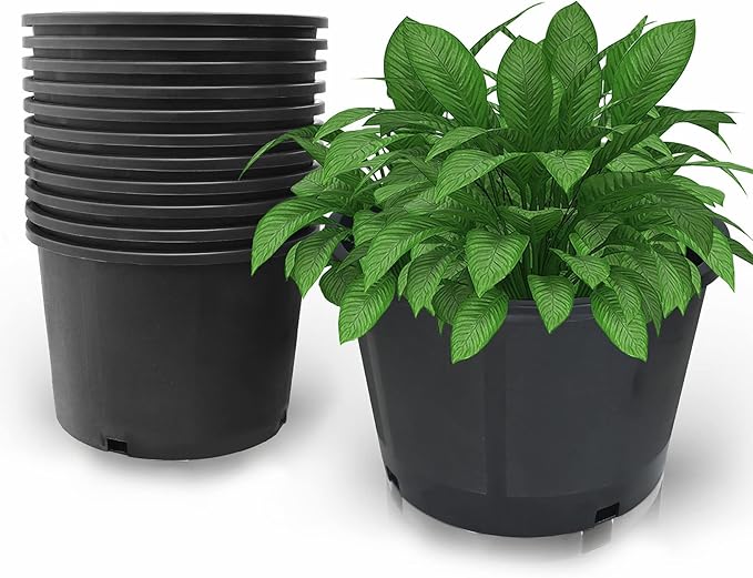 10-Pack 3.9 Gallon Round Planter Nursery Pots, Flower Plant Container Injection Molded Plastic Nursery Pots Gardening Pots for Indoor Outdoor Vegetables, Succulents, Black