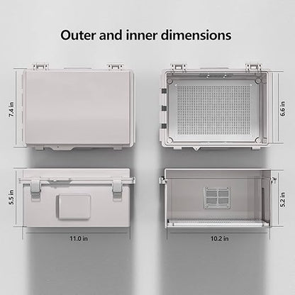 Electrical Junction Box, Ventilated Design, Cable Grommets, Indoor/Outdoor Use with Mounting Panel & Hinged Cover. Waterproof IP 65. (Grey Cover, 11.8"x7.9"x5.1")