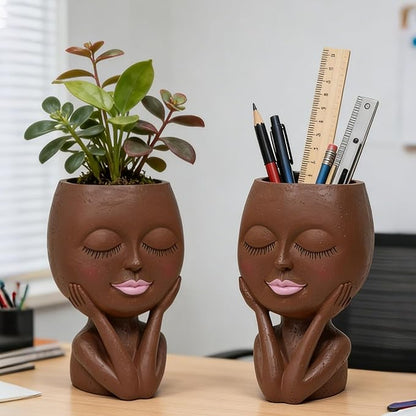 Face Planters Pots Head - Cute Succulents Plants Planters, Plant Pots Indoor with Drainage System, Garden Gifts for Wome, Garden Decorations for Outdoor, Unique Ornaments for Home, Dark