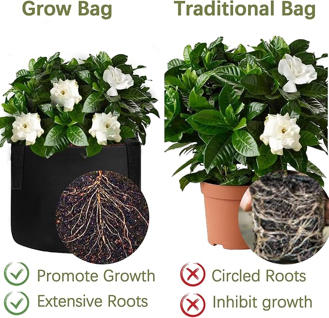 TCBWFY 5 Gallon Grow Bags,6 Pack Heavy Duty Thickened 300g Non-Woven Fabric Pots with Sturdy Handles,Garden Bags to Grow Vegetables Flowers
