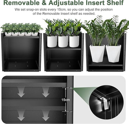 Tall Metal Planter Box for Outdoor Plants 26" L x 26" W x 26", Heavy Duty Steel Large Square Planter Box with Removable Insert Shelf, Modern Décor for Tall Plants, Trees, Flowers (Black)
