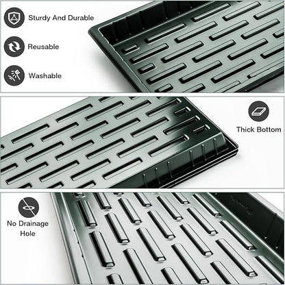 10 Pack Heavy Duty 1020 Trays No Holes - 1.6 Inch Deep Shallow Nursery Flats, Reusable Seed Starter Trays for 72/128 Cell Inserts, Microgreens, Seedling and Hydroponics (Dark Green)
