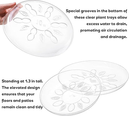 YOUEON 24 Pack Clear Plant Saucers with Feet, 6/8/10/12 Inch Heavy Duty Plastic Plant Drip Trays, Flower Pot Trays, Plant Water Catcher Tray for Indoor & Outdoor Plants, Round, 4 Sizes