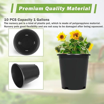 HOSTIC 1 Gallon Flexible Nursery Pots Gallon Pot with Drainage Holes Plastic Plant Container Suitable for Indoor Outdoor Vegetables Flowers Plants 10 PCS