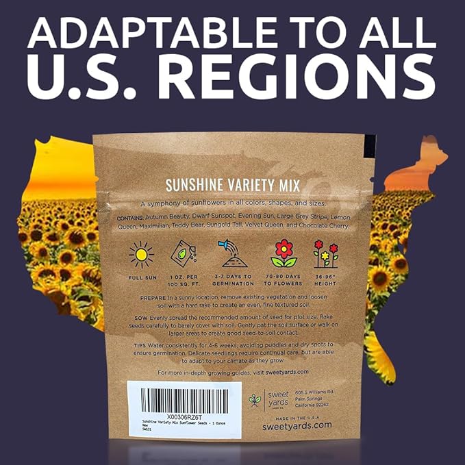 Sunflower Variety Mix 10 Types of Beautiful Sunflowers - Bulk 1 Ounce Packet - Open Pollinated Sunflower Seeds