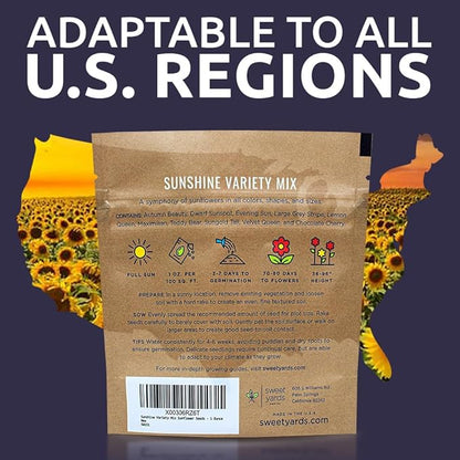 Sunflower Variety Mix 10 Types of Beautiful Sunflowers - Bulk 1 Ounce Packet - Open Pollinated Sunflower Seeds