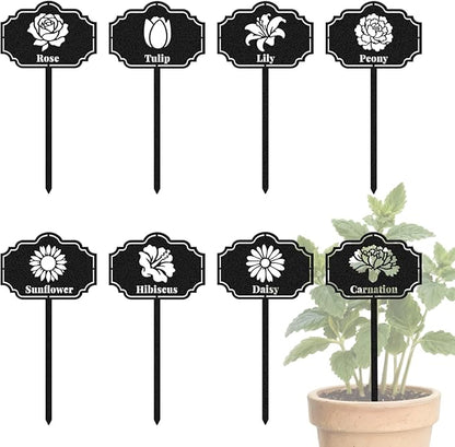 CUTHOLLOW 8PCS Metal Plant Markers Stakes Flowers for Outdoor Indoor, 3.5"x7" Waterproof Cute Garden Plant Labels Signs Tags for Farmhouse Greenhouse Decor - Funny Gardening Gifts