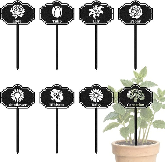 CUTHOLLOW 8PCS Metal Plant Markers Stakes Flowers for Outdoor Indoor, 3.5"x7" Waterproof Cute Garden Plant Labels Signs Tags for Farmhouse Greenhouse Decor - Funny Gardening Gifts