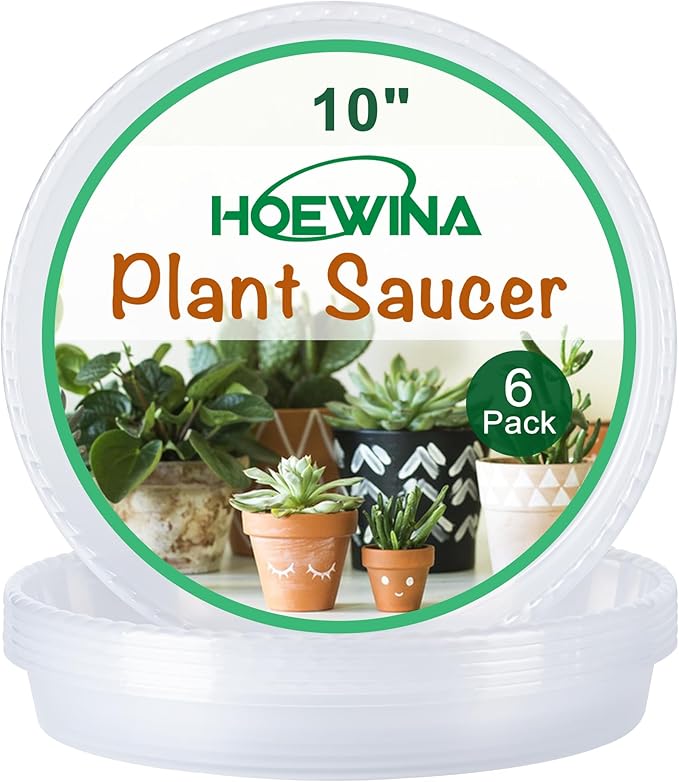 Plant Saucer Tray - 6 Pack 10 Inch Plastic Plant Trays for Pots with Plant Tray Design - Clear Plant Saucers for Outdoors and Indoors Use - Plant Pot Saucers for Potted Plants - Plant Drip Trays