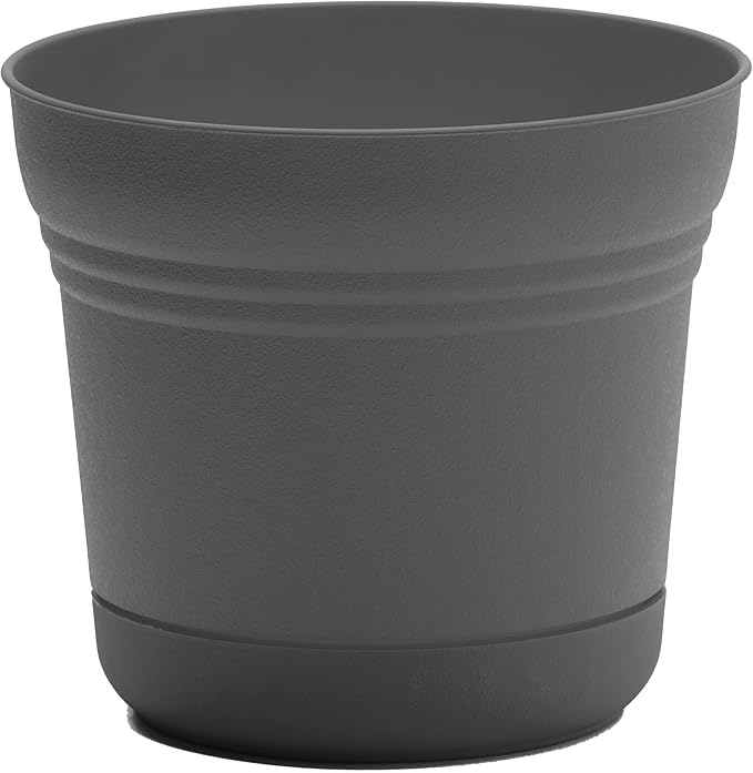 Bloem Saturn 5" Charcoal Round Resin Planter Pot with Snap-in Saucer for Indoor and Outdoor Gardening